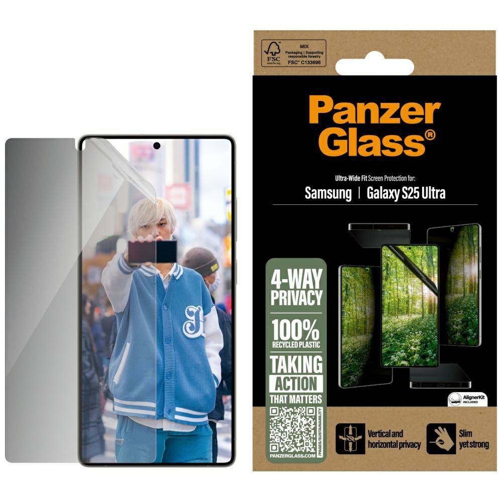 Szkło prywatyzujące z aplikatorem na cały ekran PanzerGlass Ultra-Wide Fit Matrix + AlignerKit do Samsung Galaxy S25 Ultra